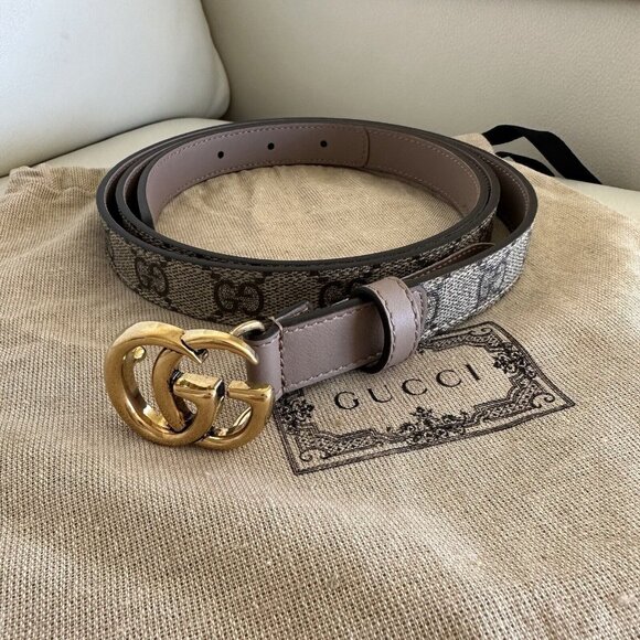 NEW GUCCI 430$ GG Marmont Belt In Beige GG Supreme & Pink Leather 110 Cm 40 In main image 6